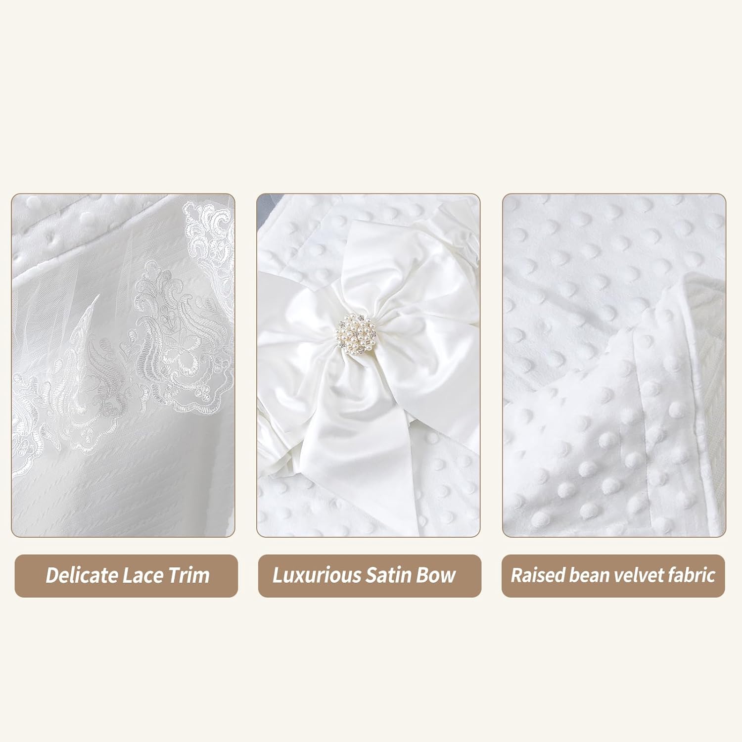 DUDUELTE DUDUELTE Soft Lace Baby Swaddle Blanket with Satin Bow, Newborn Wrap for Photos or Special Occasions, Infant Blanket