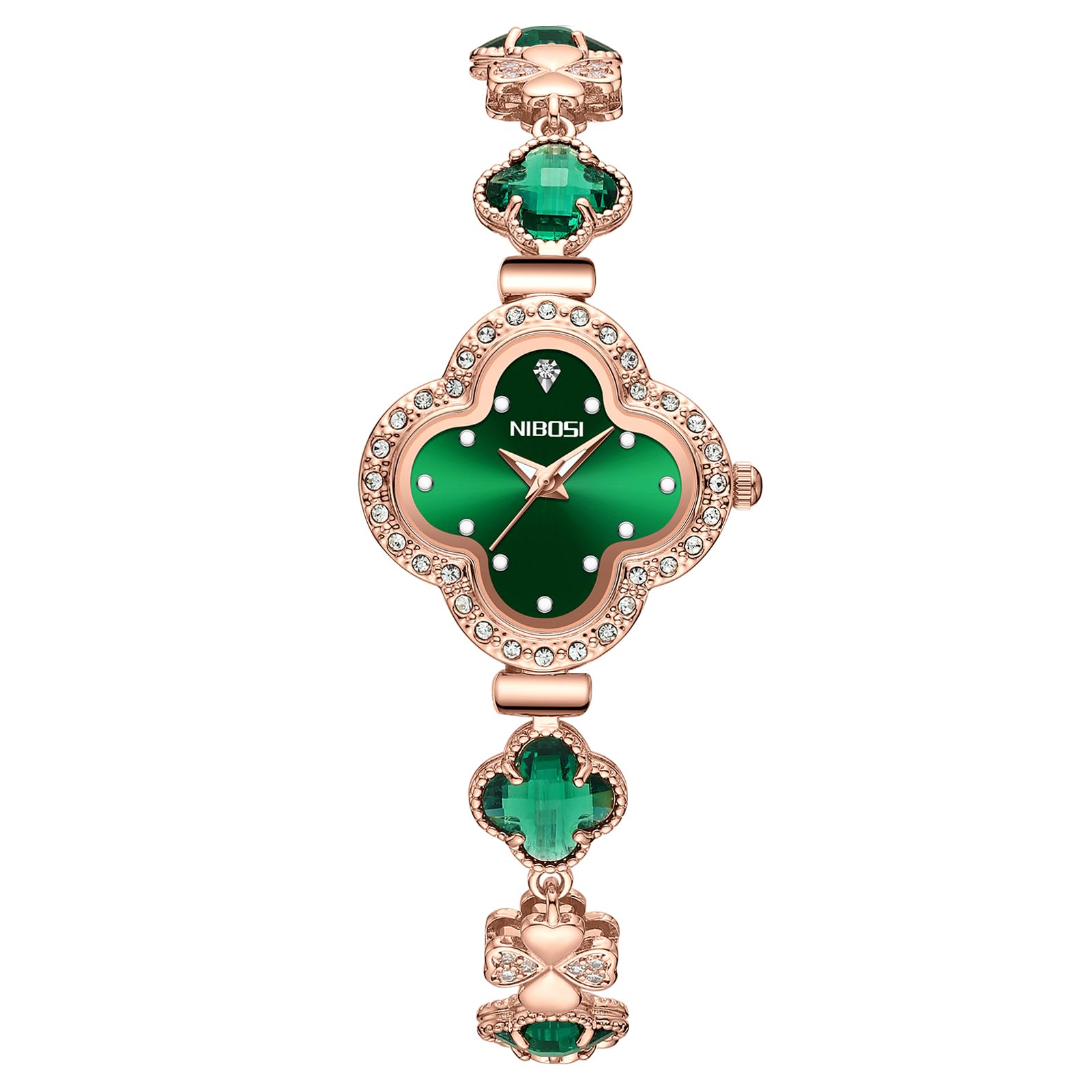 NIBOSI Women Watch Analog Clover Green Dial Wrist Watch for Ladies Luxury Diamond Stone Rose Gold Brass Strap Dress Watch Girl Jewelry Bracelet (B0CLTZZWBN) Amazon Price History, Amazon Price Tracker