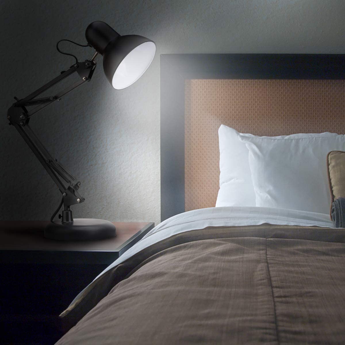 Lampada da scrivania, Lampada da tavolo a braccio oscillante, E27 Luce da lettura Posizione paraluce regolabile, Lampada da architetto per studenti di lavoro d'ufficio di lettura al letto (Bianco)