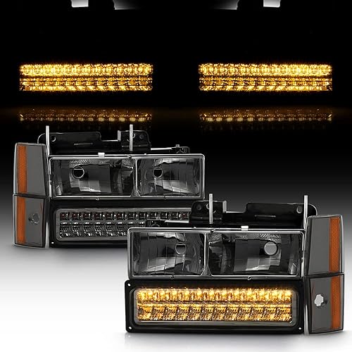 ACANII - Para 1988-1993 GMC Sierra Chevy Silverado CK C10 faros ahumados+luces LED de señal de parachoques 4 piezas izquierda + derecha