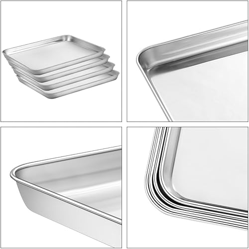 Miniatura 4 de Juego de 4 bandejas para hornear, de acero inoxidable para horno, tamaño 12.25 x 9.65 x 1 pulgadas, resistentes y fáciles de limpiar