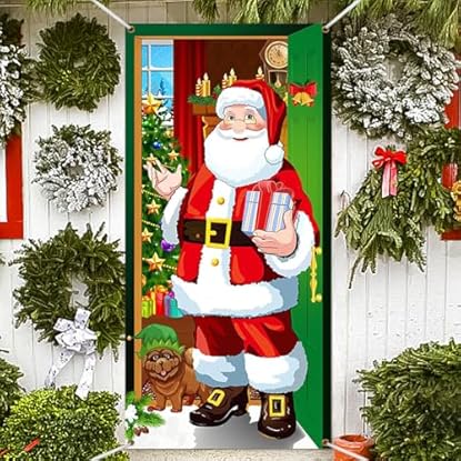 Foto di HEKOBAG Dcorazioni Porta Natale 200*90cm Decorazione Natalizia per Porta Addobbi Matalizi Porta Ingresso Decorazioni Natalizie Porta Lingresso per Essere Appeso all'aperto o al Bhiuso (Babbo Natale)