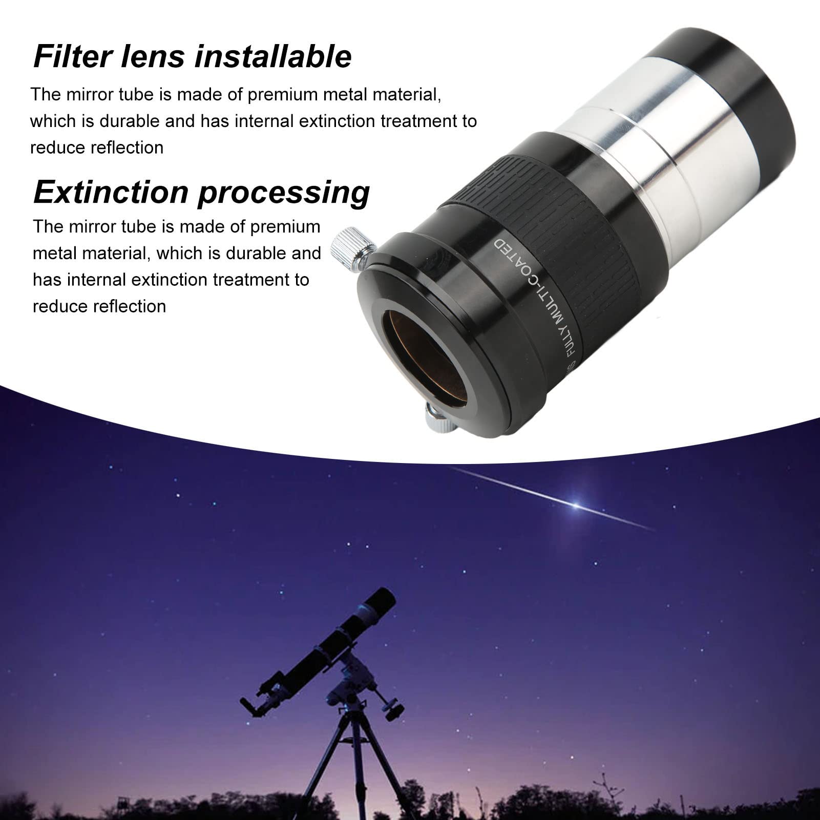 Lente di Barlow da 2 Pollici 2X Lente di Barlow in Metallo con Rivestimento Multiplo per Telescopi da 2 Pollici Oculare con Anello Adattatore da 2 Pollici a 1,25 Pollici per Oculare del Telescopio