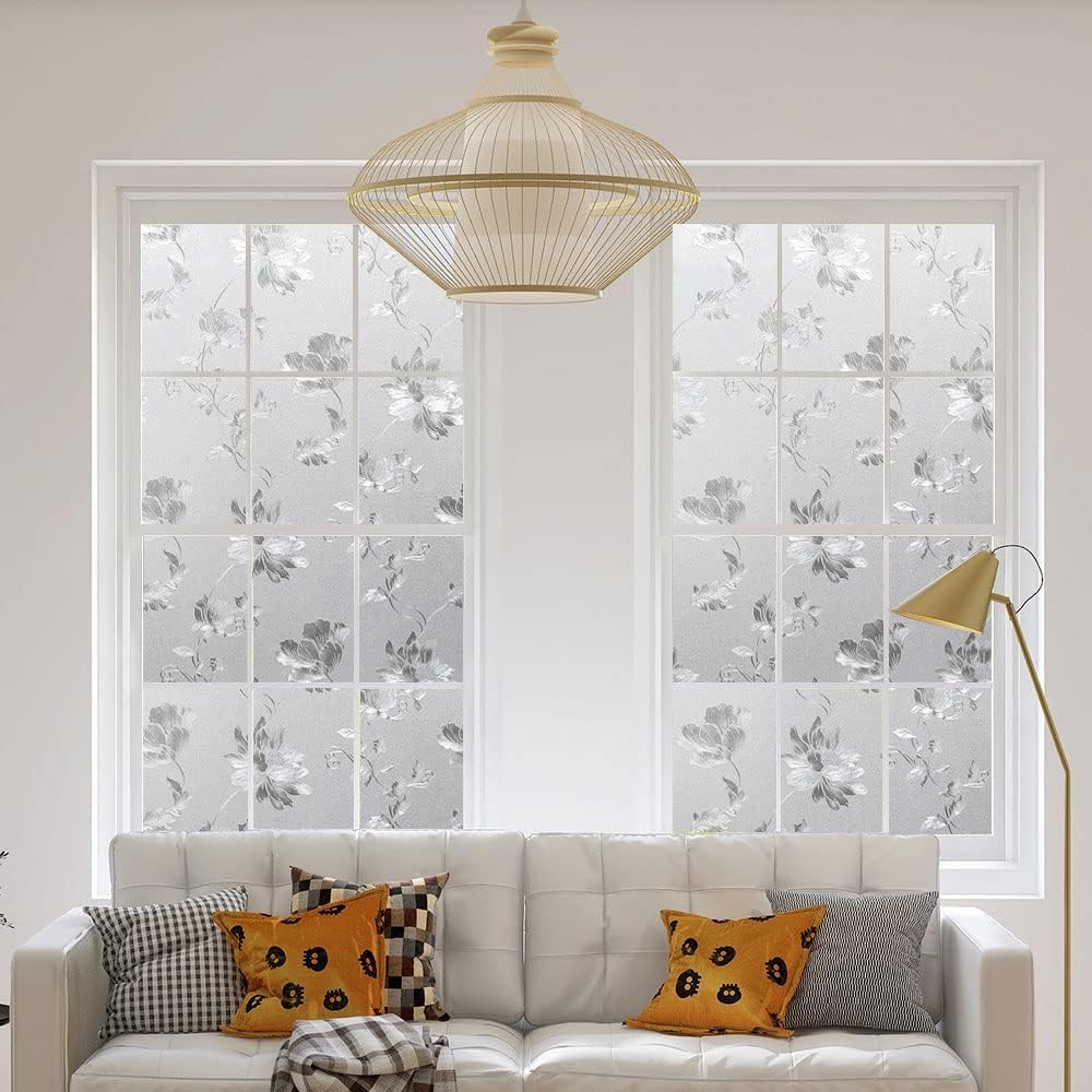 SUNBIRD Stained Glass Privacy Film Frosted Window Film Sun Blocking Window Tinting Film for Home, Clings Removable Frosting Bathroom Door (24" x 240" Inch, Tulip) 2