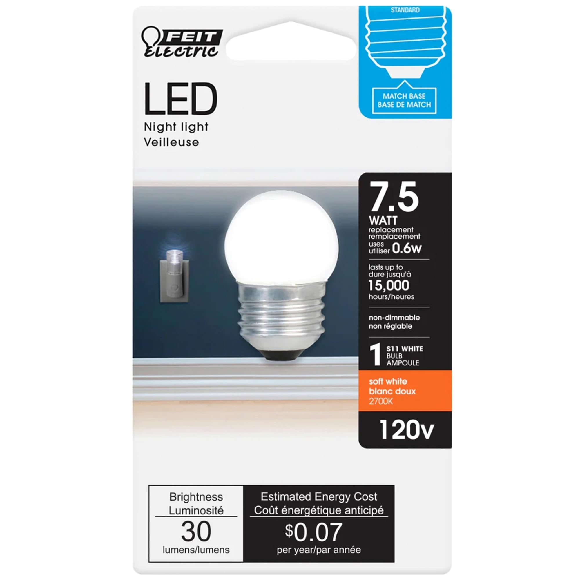 Feit Electric BP71/2S/W/LED/6 7.5-Watt EQ Non-DM E26 Base S11 Frost Specialty LED Light Bulb, 6-Pack, 2700k (Soft White)