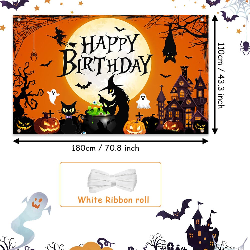 Allenjoy Halloween Hintergrund 2,4x1,8 M – Mit Kürbis, Mond & Spinnennetz, Aus Vinyl Für Foto-Shootings