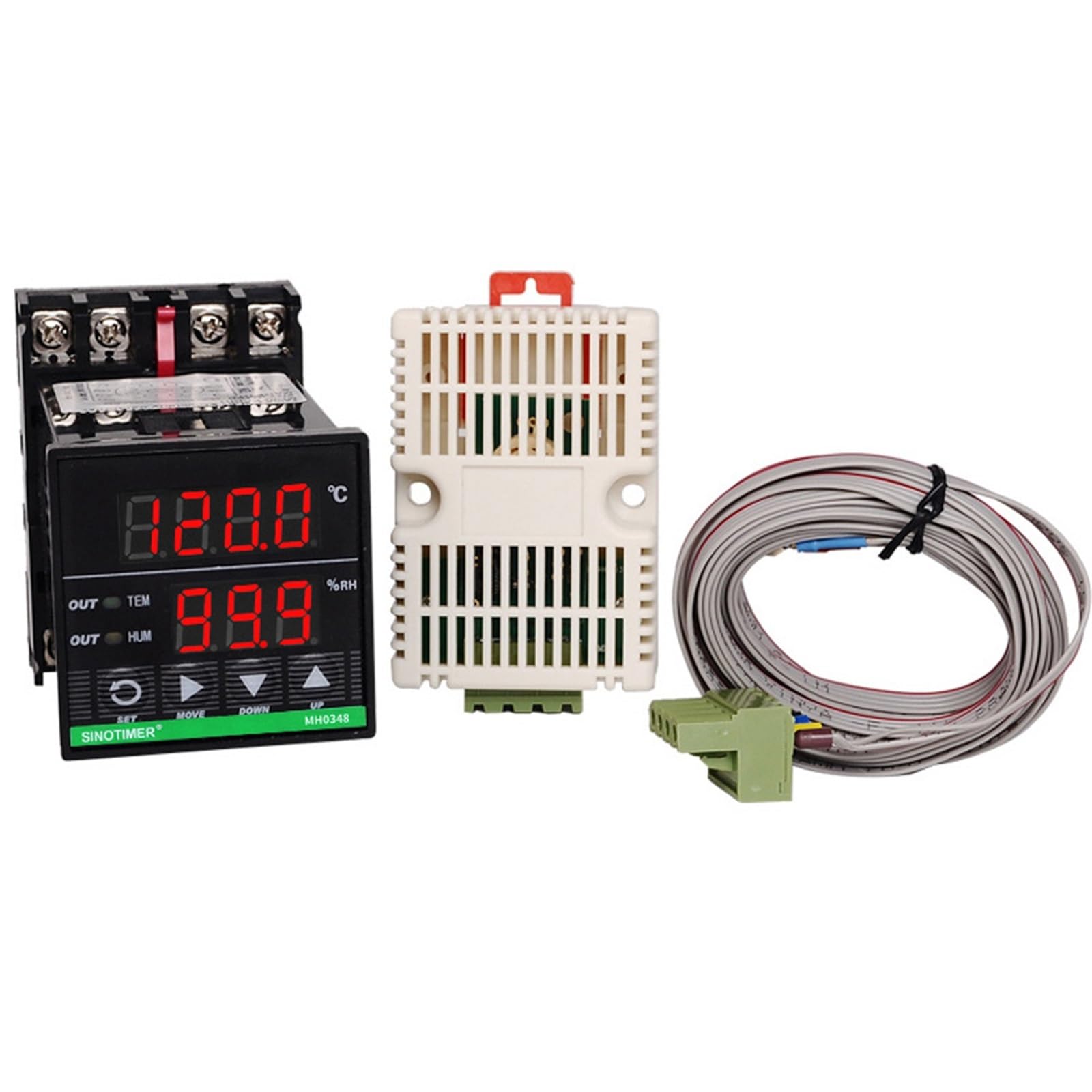 MH0348 Controlador de temperatura y humedad con pantalla digital inteligente montado en riel con sensor de temperatura y termostato medidor de humedad