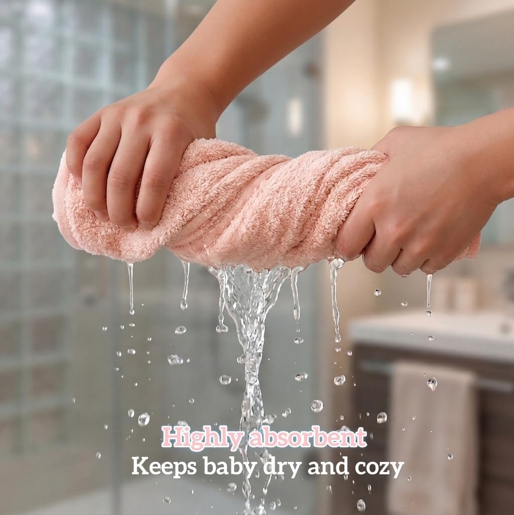 Baby Hooded Towel 2 Pack Bath Towels for Newborn with Animal Design Shower Essentials for Baby Girl Boy and Toddler (Blush Pink & Pink, Medium)