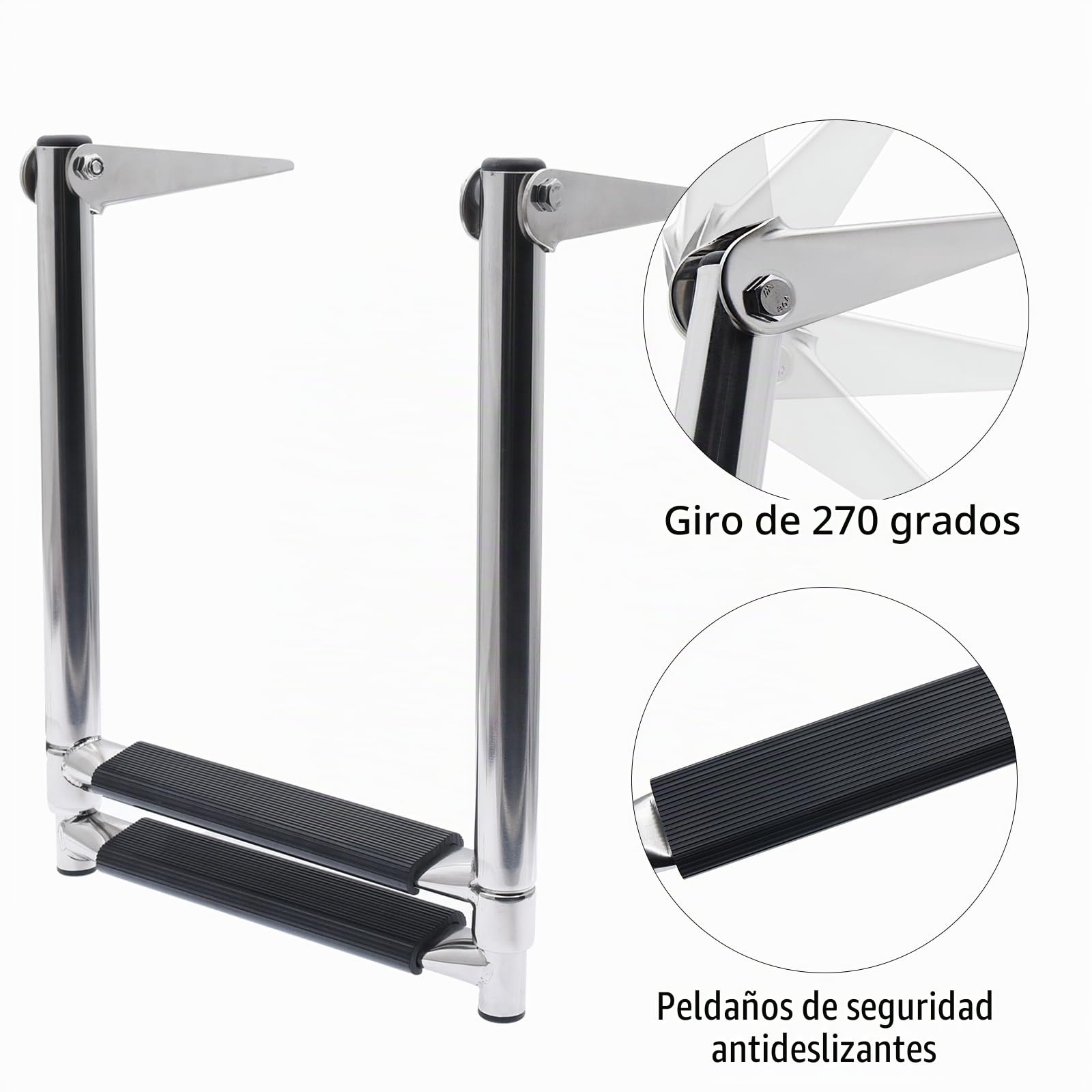 KAOLALI Escalera Telescópica para Barco Yate, Escalera de Barco Plegable de Acero Inoxidable(2 Escalones)