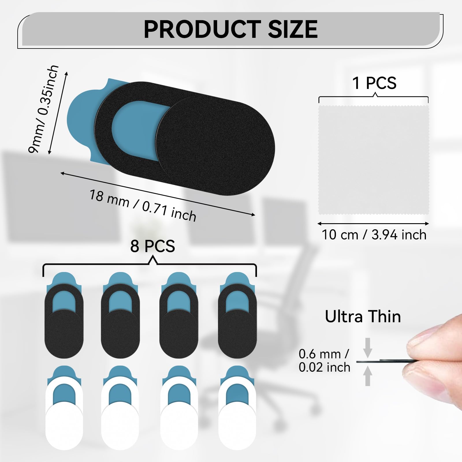 8 Pezzi Coperchio Della Webcam, 0.6mm Camera Cover Ultra Sottile per Smartphone, Webcam Cover di Sicurezza con Panno Grigio per La Vostra Privacy e Sicurezza (Bianco+Nero)