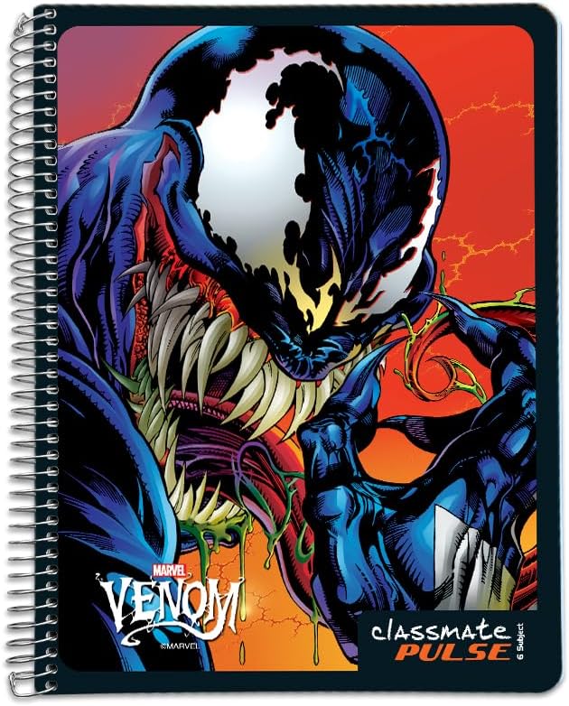 Classmate Pulse 6 Subject Spiral Notebook - Pack of 1 | Unruled | 314 Pages | 29.7cm x 21cm | Venom Designs | Soft Cover | Notebooks for College Students