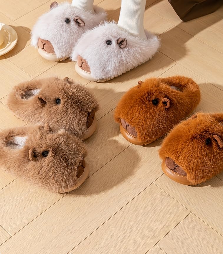 Plush Capybara Closed Toe Slippers for Women Indoor Warm Soft Slip-On House Shoes with Non-Slip Sole3
