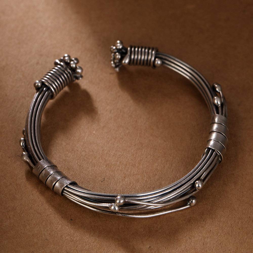 S925 Vintage Pulsera De Plata para Mujeres Hombres Apertura Trenzado Simple Y Sencillo Estilo Chino Personalidad Creativa Encanto Hermoso Regalo