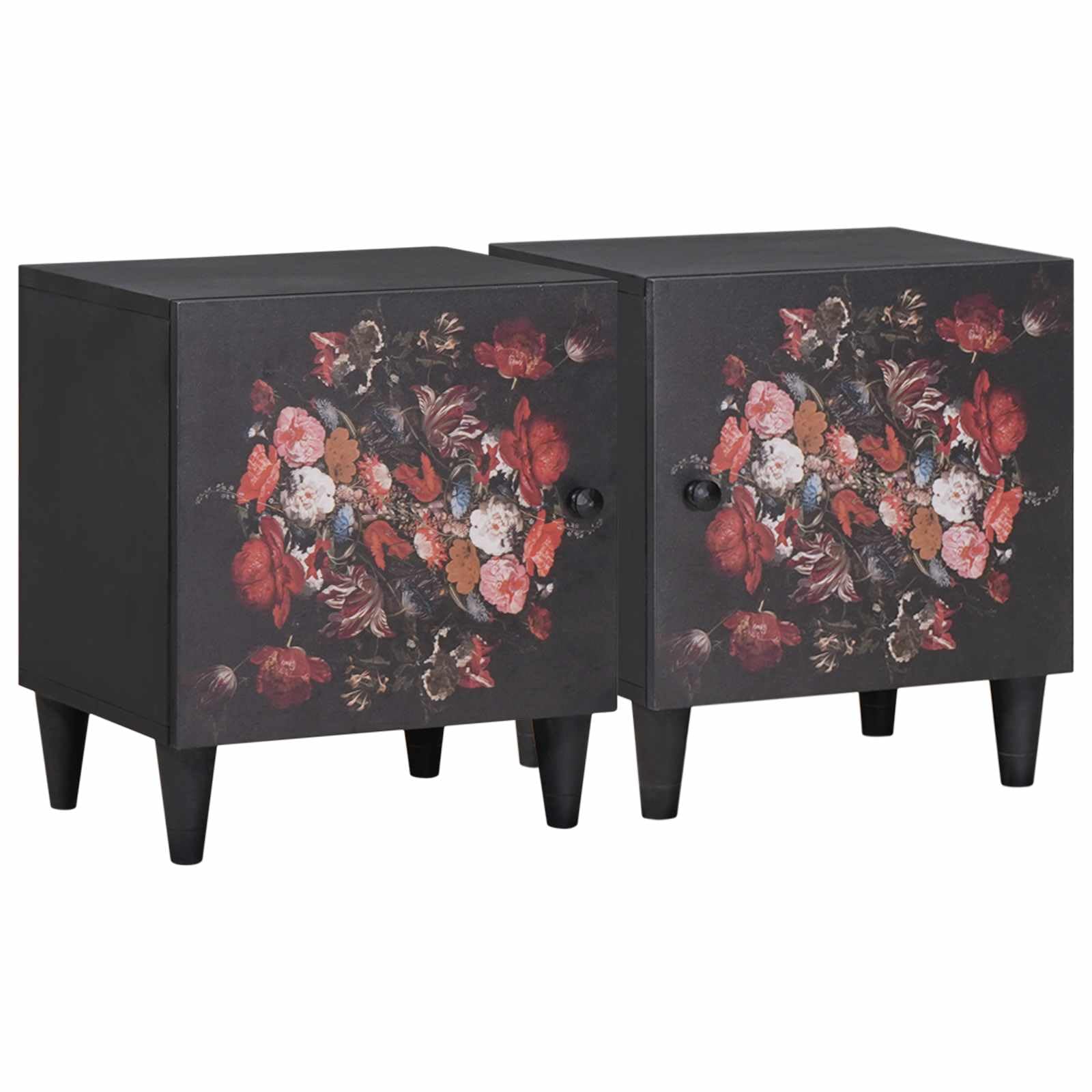 Table de chevet noire lot de 2 en bois massif meuble de rangement de nuit