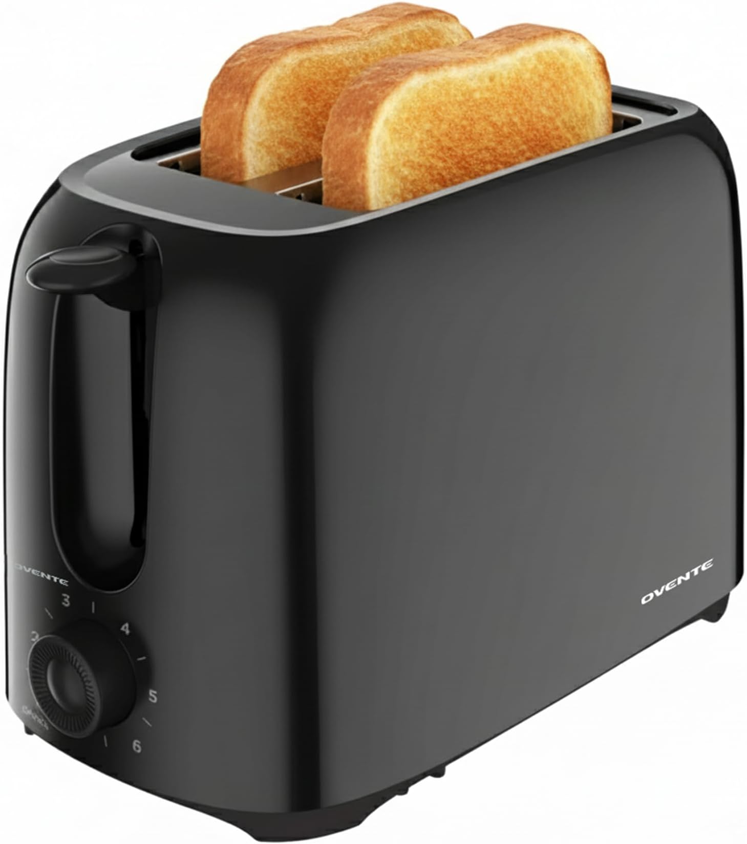 OVENTE Electric 2 Slice Toaster Machine with 6-Shade Browning Selector Setting, Compact Design and Removable Crumb Tray, 700W Power Perfect for Toasting Bread, Thin Bagels and Waffles, Black TP2210B