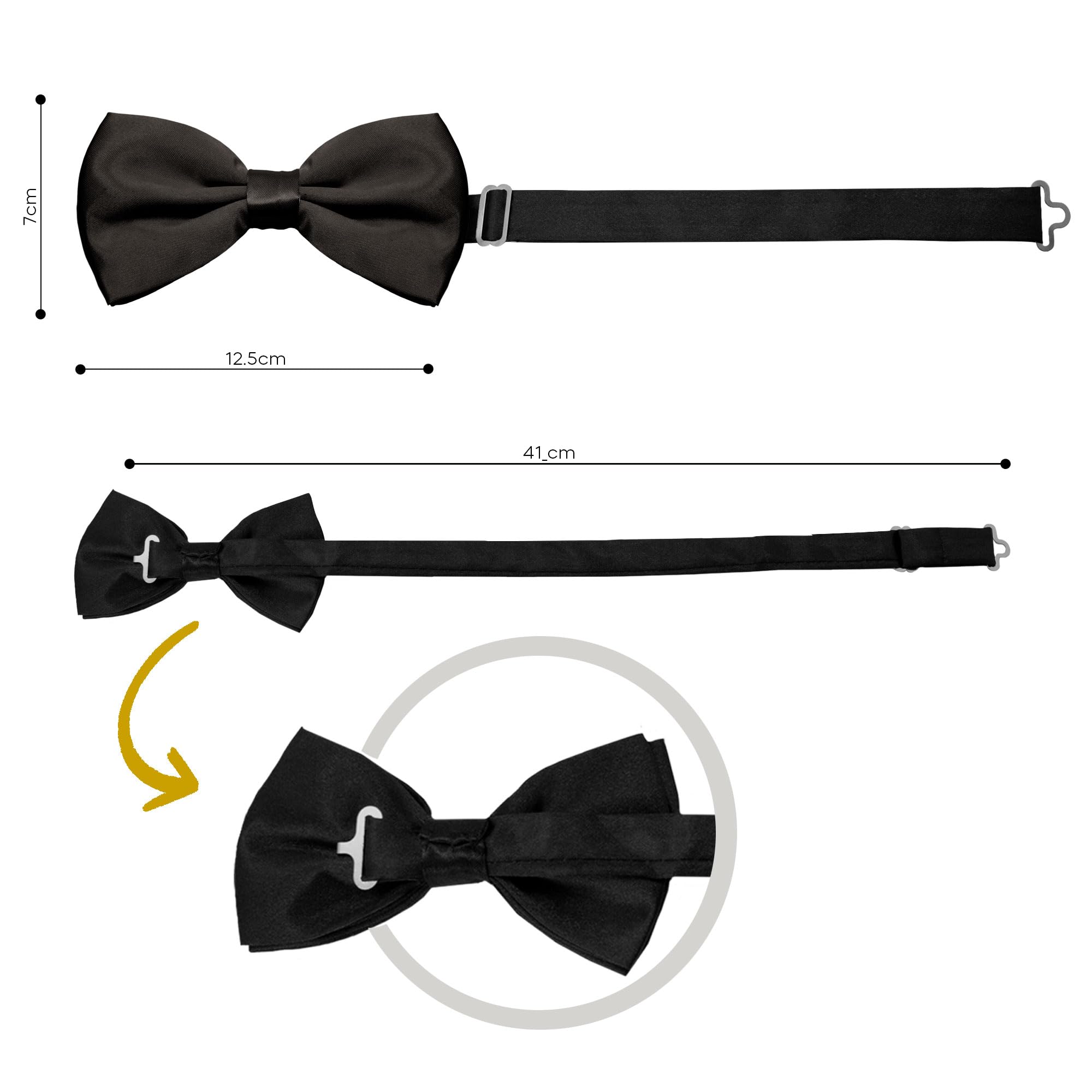 OcioDual Elegancka muszka dla mężczyzn o prostym wzornictwie z regulowanym zapięciem na zatrzask, 12 cm x 6 cm, na uroczystości, imprezy, do pracy, na wesela i imprezy