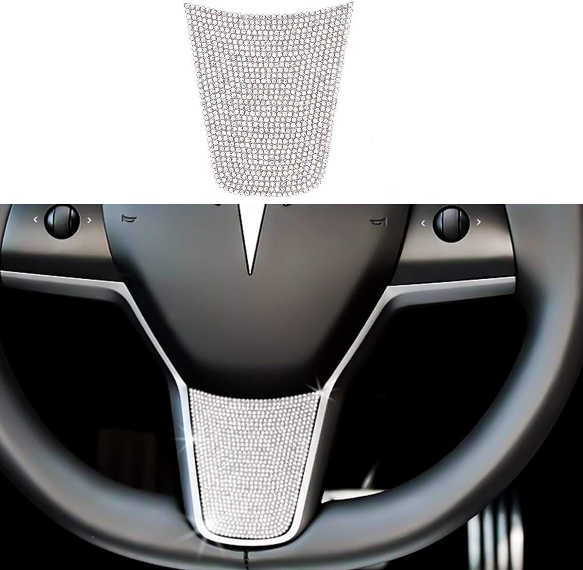 TopDall Steering Wheel Crystal Badge Emblem Bling Decal Cover Sticker Trim Compatible for Tesla Model 3