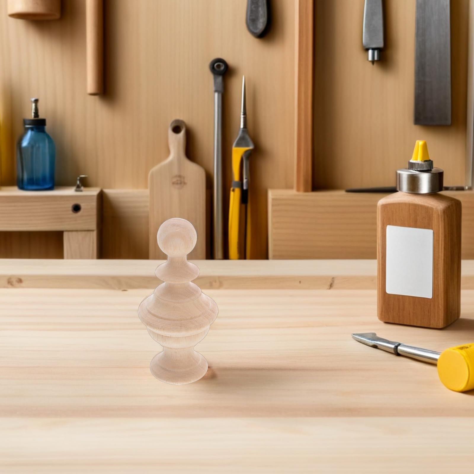 Mobestech Remates de Poste de Cama de Madera sin Terminar 6x12 Cm 4 Piezas, Adornos Decorativos Tallados a Mano para Barandillas, Escaleras y Manualidades de Bricolaje