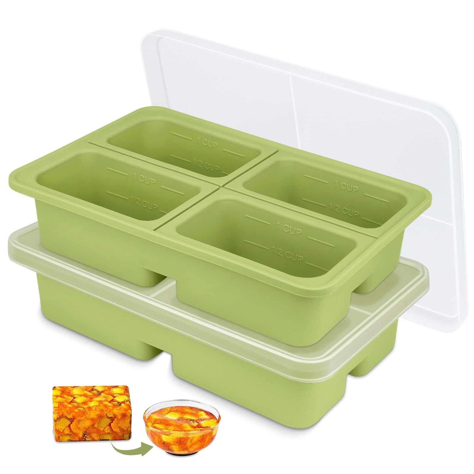 2 Pack Silicone Soup Freezer Tray With Lid, 1-Cup Extra Large Ice Cube Tray BPA-Free, Soup Containers for Freezing & Microwavable & Dishwasher, Freezable Food Storage Containers for Soup Sauce Broth