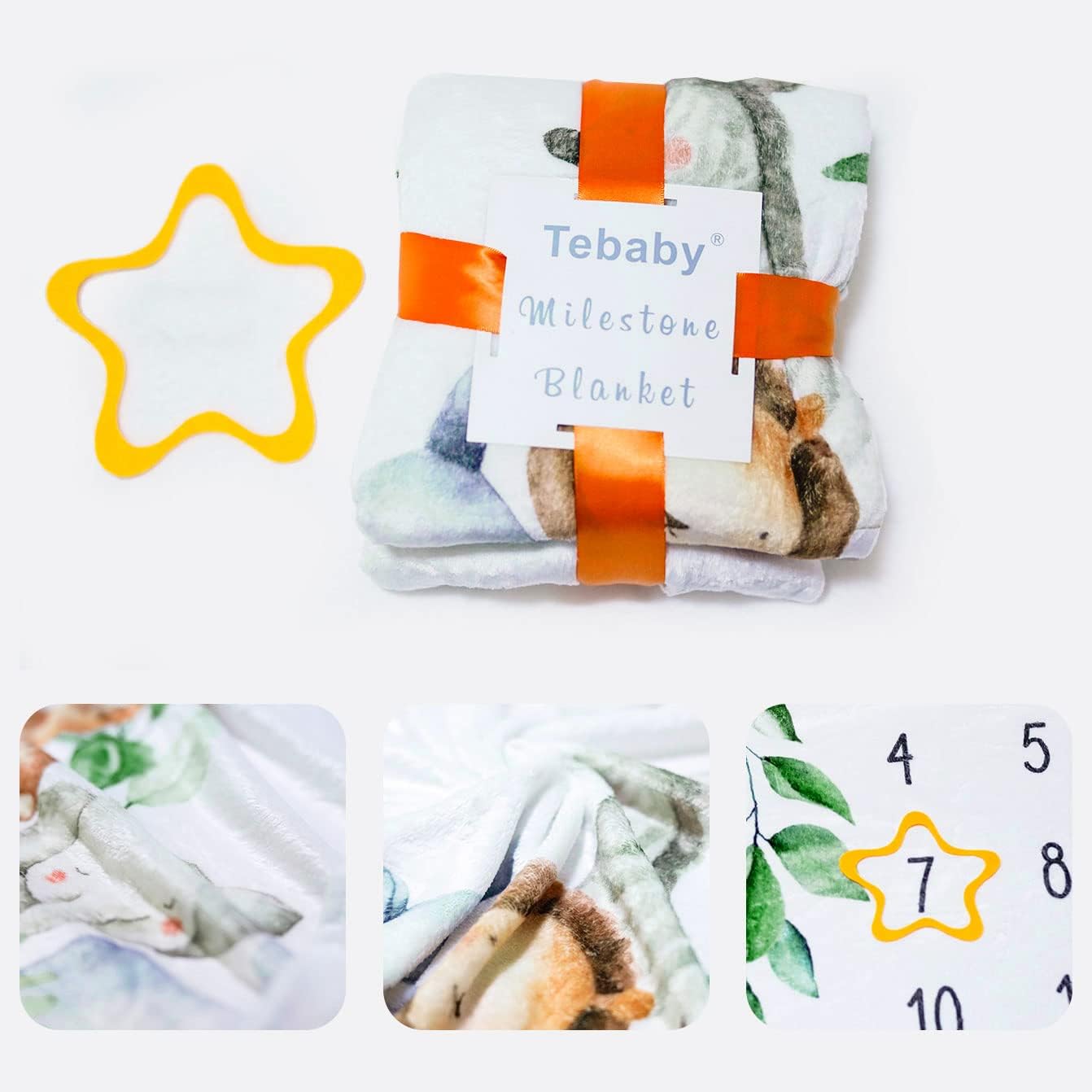 Baby Monthly Milestone Blanket Boy - Jungle Animals Newborn Month Blanket Neutral Safari Personalized Shower Gift Eucalyptus Leaf Wreath Nursery Decor Photography Background Prop with Frame 51''x40'' - Image 3