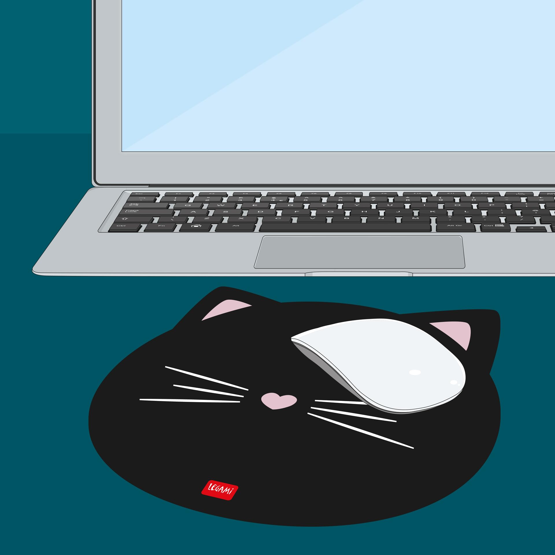 Legami Tappetino per Mouse Mousepad Antipolvere Antiriflesso PVC Base Gomma Antiscivolo Tema Kitty 22,3 x 23,3 cm