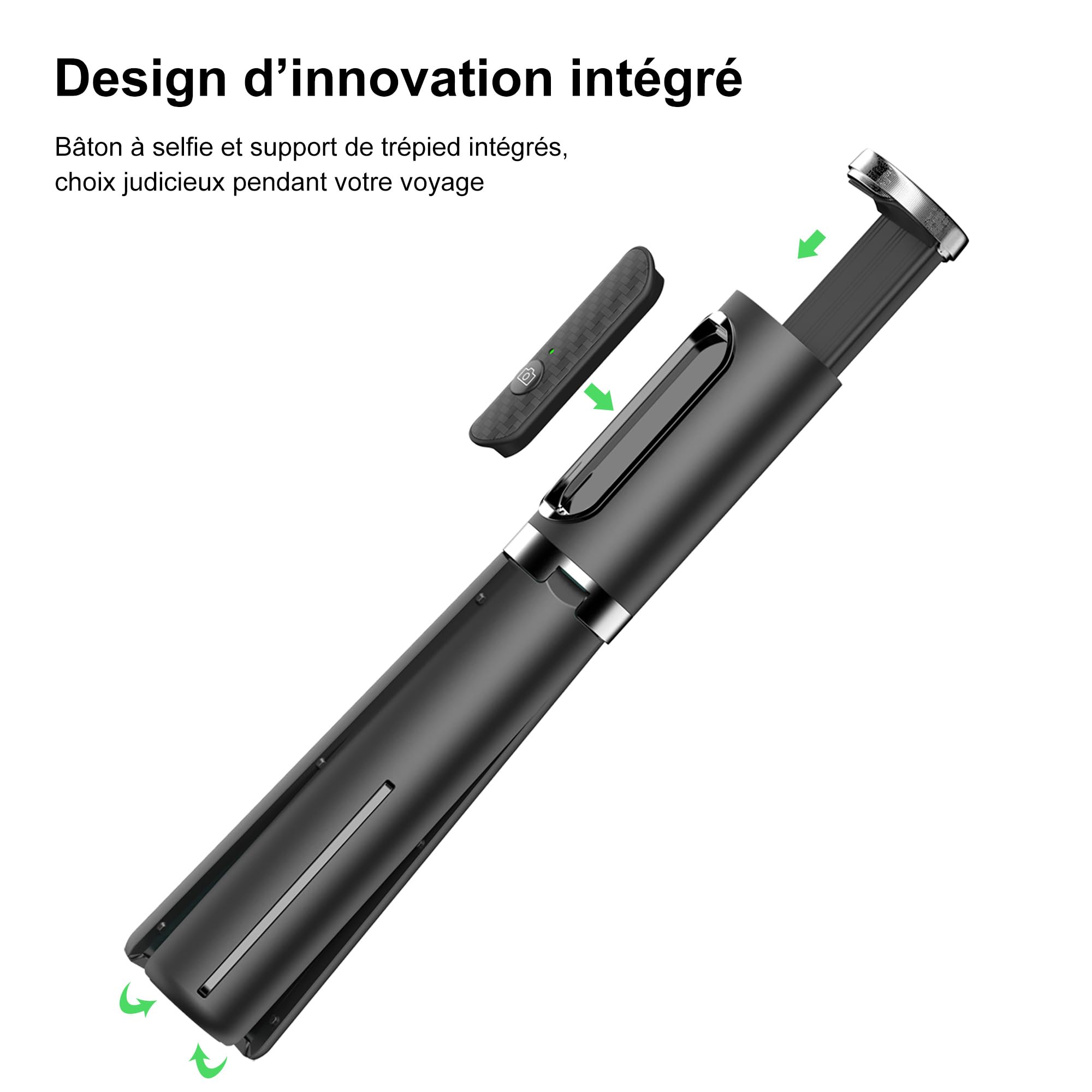 ATUMTEK Trépied Selfie Stick, Trépied Téléphone 3-en-1 Extensible en Aluminium avec Télécommande Bluetooth sans Fil, Compatible avec iPhone 17/16/15/14/13/12 mini/11 Pro et Smartphones Samsung, Noir