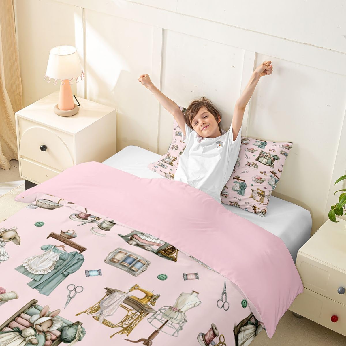 Castle Fairy Bunny Sewing Duvet Cover Set Twin Size 2Pcs image 4