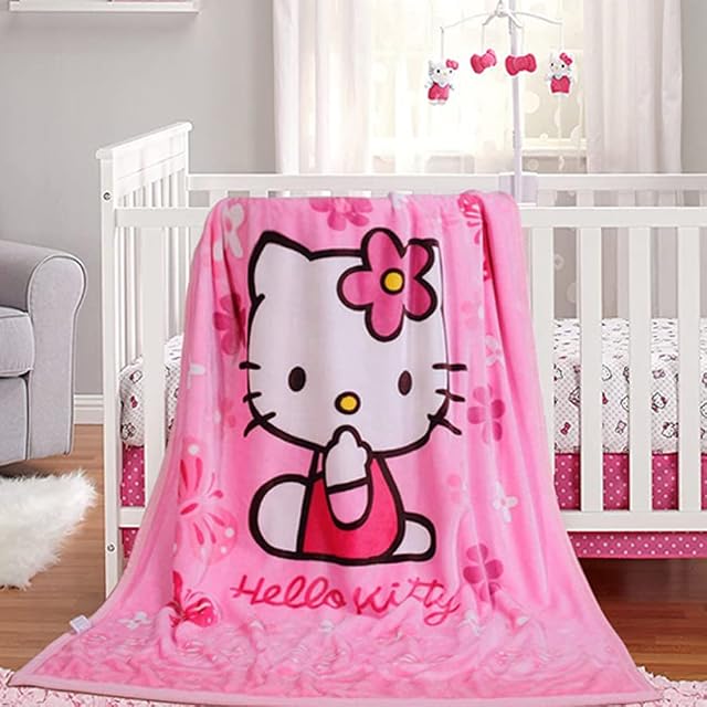 Cartoon Throw Blanket for Kids and Adults, Flannel Fleece Blanket, 40"x55" Soft and Warm Plush Blankets for Couch Sofa Bed Chair Camping Travel (Pink)