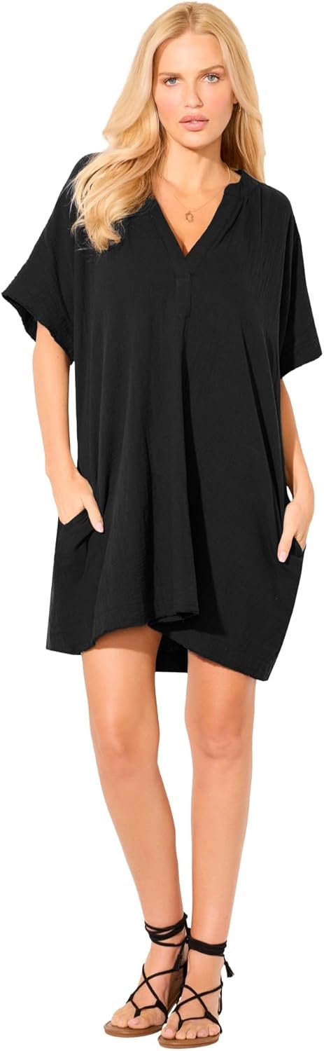 Swimsuits For All Women's Gauze V-Neck Cover Up (Plus