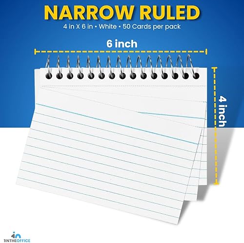 Miniatura 3 de 1InTheOffice Tarjetas de índice encuadernadas en espiral de 4 x 6 pulgadas, color blanco, 50 tarjetaspaquete, 3 paquetes