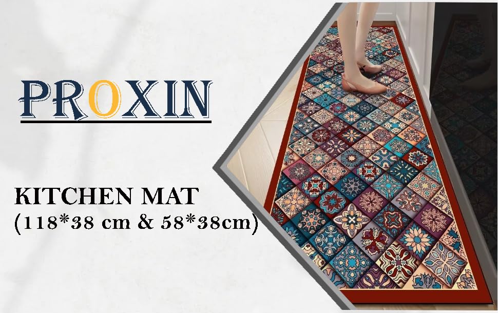 Image of proxin Kitchen Mat for Floor Anti Slip, 2 Pcs Non Slip Kitchen Mats for Floor, Washable Kitchen Floor Rugs with Rubber Backing, Comfortable Standing Mat for Kitchen, Sink, Balcony & Office