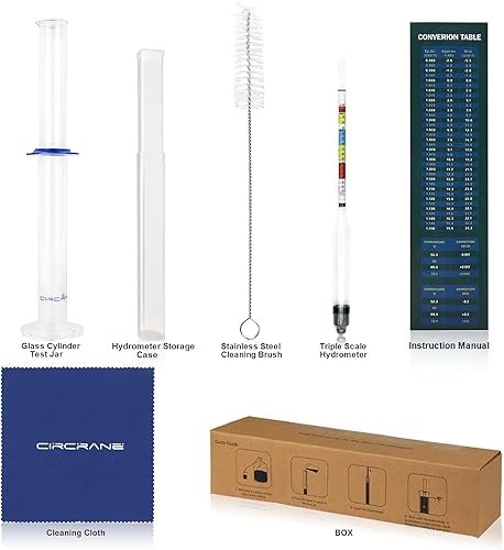 Miniatura 9 de Circrane Hidrómetro de triple escala, hidrómetro de alcohol para cerveza, vino, aguamiel y kombucha, ABV, Brix y kit de prueba de gravedad,