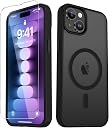 YENAPOON for iPhone 15 Case, iPhone 14/13 Case, Matte Magnetic Phone Cover [with 1 Screen Protector] [Support for MagSafe] [Shockproof Military Grade Protection] Translucent Frosted Back, Black