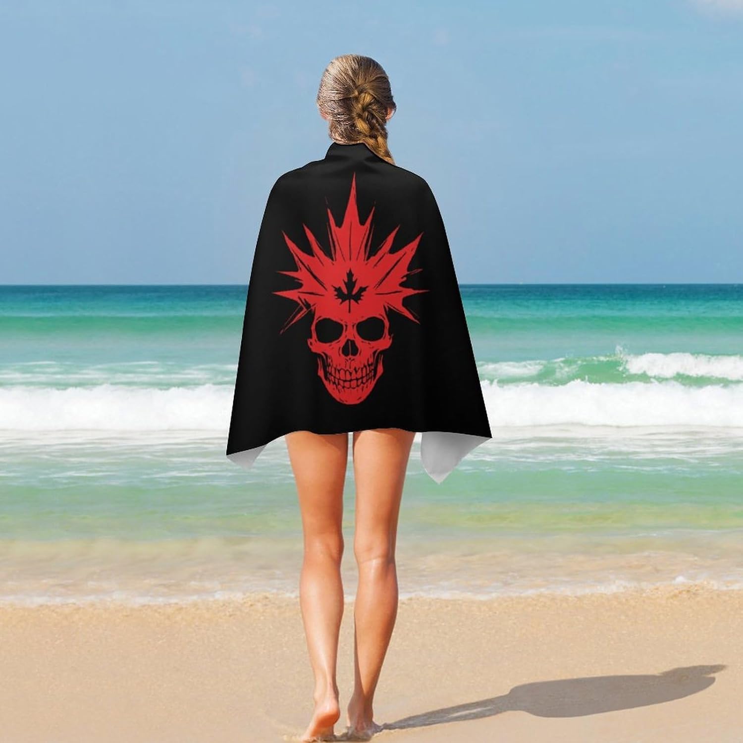 Maple Leaf Skull Canada Flag Oversized Beach Towel Soft Absorbent Pool Bath Swim Towels for Adults Travel Vacation Gifts 130x80cm