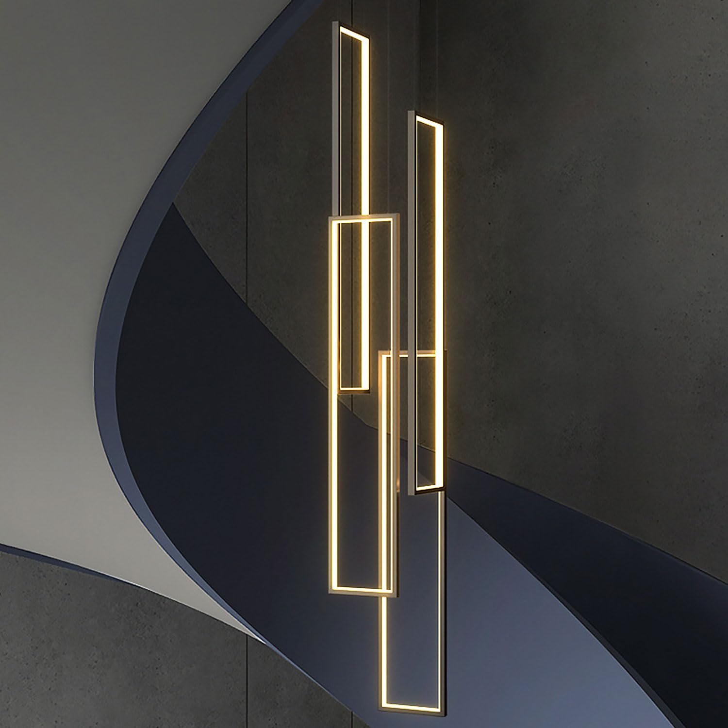 Modern LED Geometry Pendant Light Living Room Lamp Aluminum Stair Chandelier Xuanguan Bedroom Pendant Light Black Salon Dining Room Ceiling Light Acrylic Pendant Lamp ( Size : 4 heads neutral light )