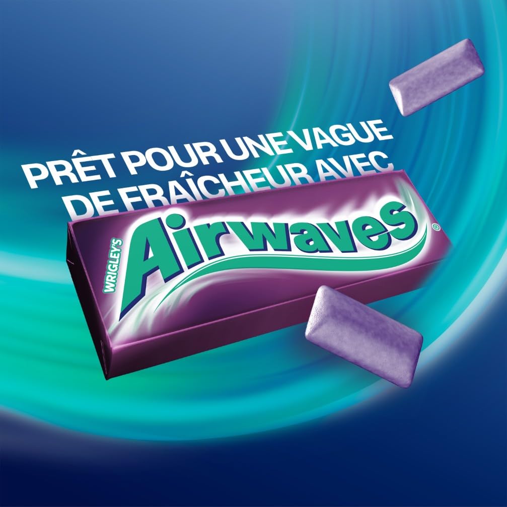AIRWAVES - Chewing Gum Sans Sucre - Goût Cassis - Fraîcheur Mentholée - Grand format - 30 Paquets de 10 Dragées - Grand Format de 300 Dragées - 420g