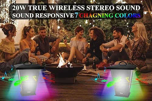 Miniatura 2 de pohopa Altavoces Bluetooth impermeables, 2 paquetes de sonido estéreo inalámbrico verdadero de 20 W, linterna de emparejamiento dual para exteriores