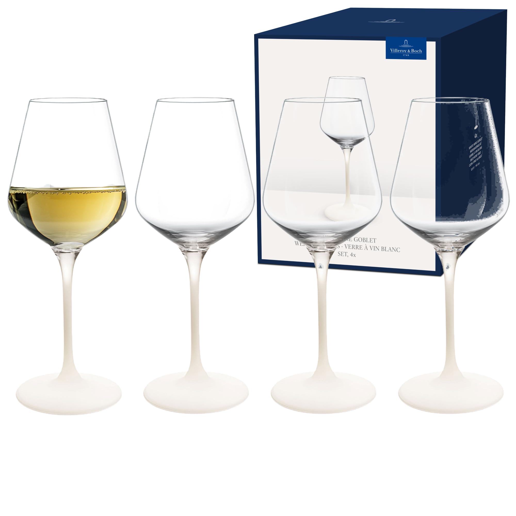 Villeroy & Boch - Manufacture Rock blanc Weißweinglas Set 4 teilig Weiß, Weinglas, Außergewöhnliche Gläser, Gläser für Wein, Weisswein Gläser, Kristallglas