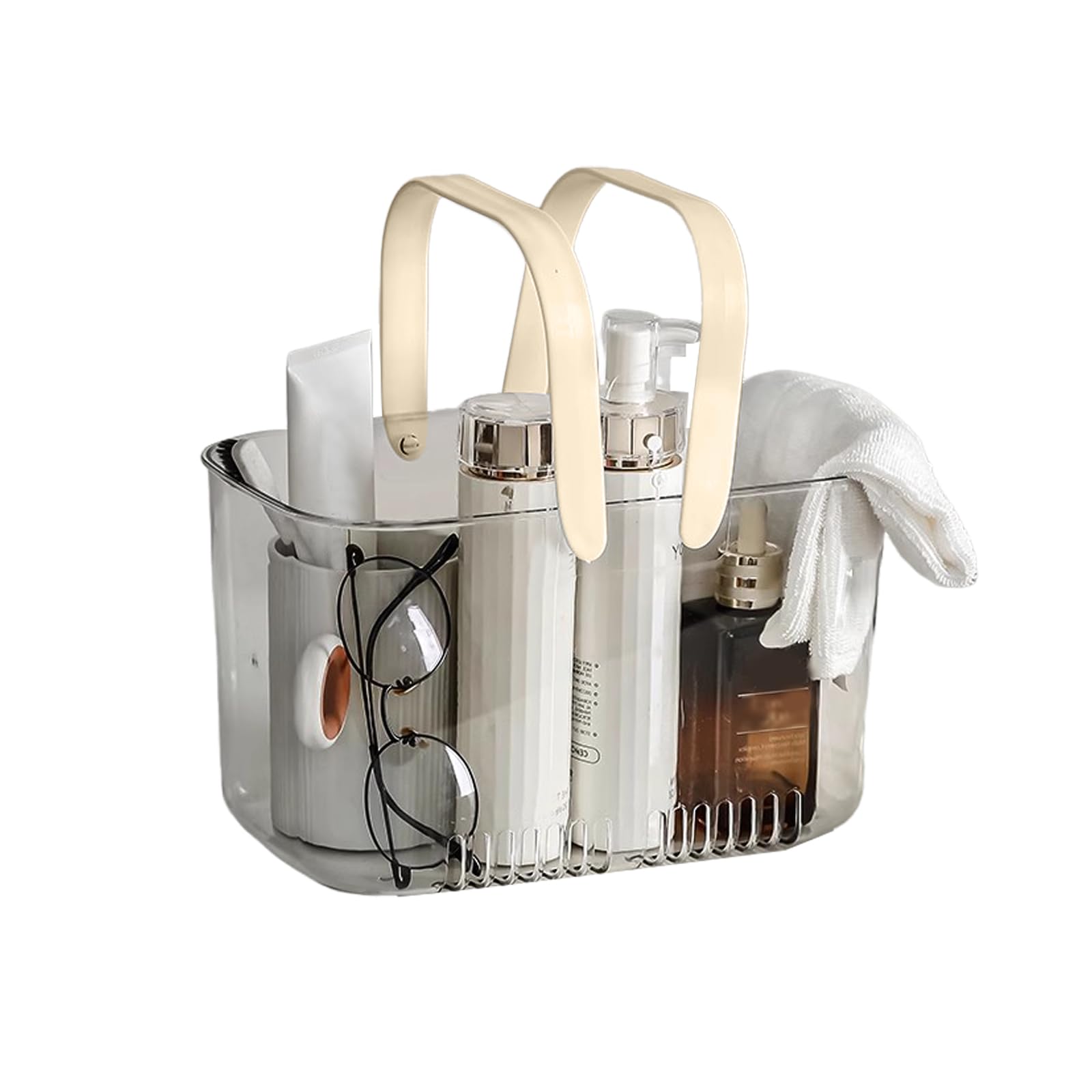 Balakaka Large Shower Caddy Basket | Waterproof Plastic Bathroom Storage Organizer with Handle & Drain Hole, Freestanding & Wall Mount, for Toiletries & Cosmetics, 26x15x15cm Cream