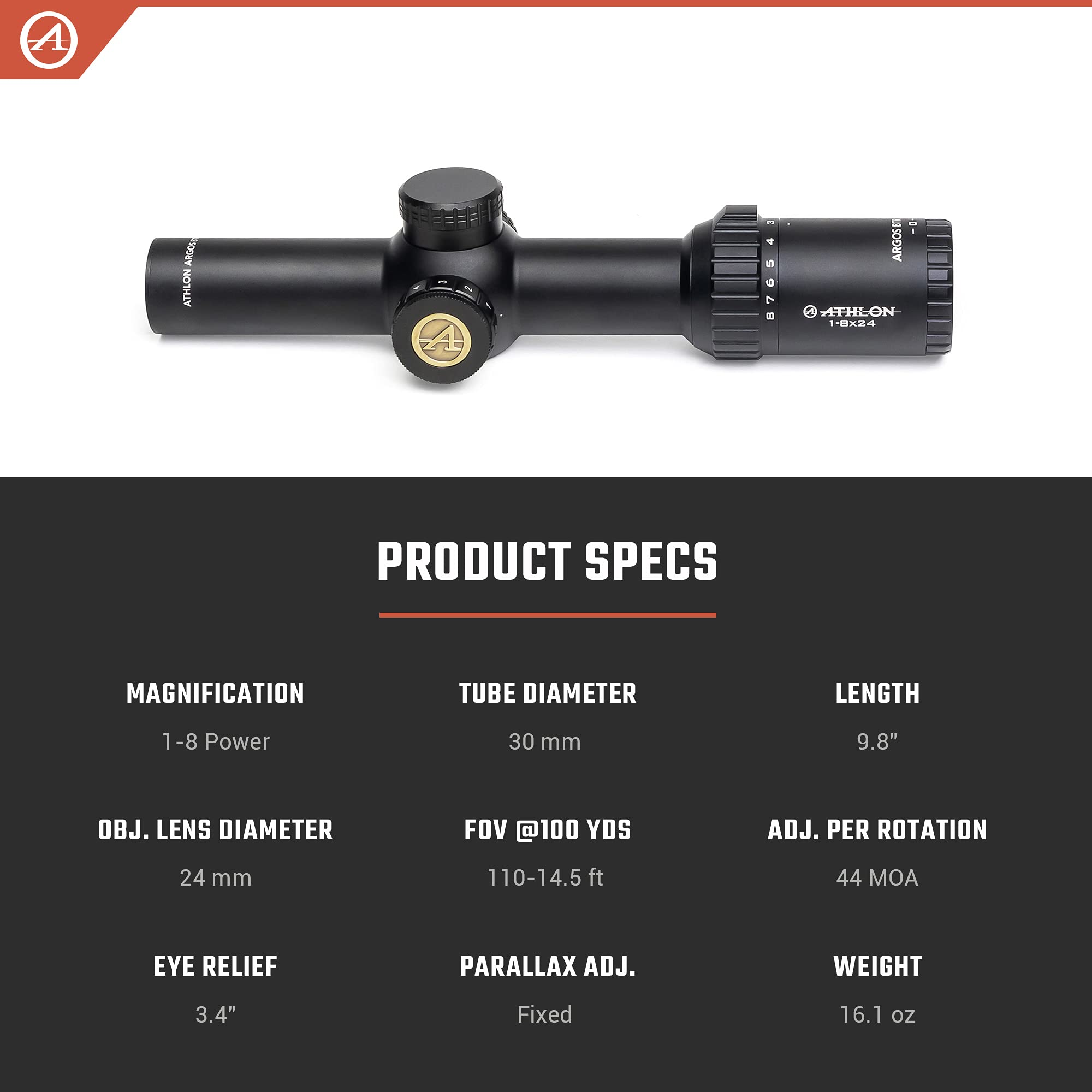 Athlon Optics 214072: 1-8X24 30Mm, Sfp Atsr5 Ir BDC Reticle