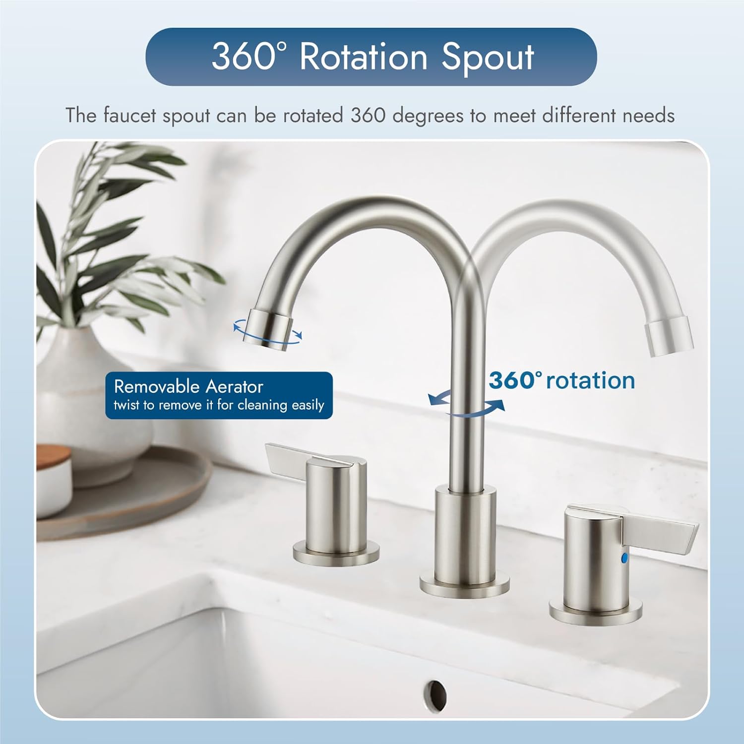 Bathroom Sink Faucet 3 Hole, 8 Inch Widespread Bathroom Sink Faucet with 2 Handles, Pop-up Drain & Hair Catcher Included for Vanity RV Farmhouse Sink, Brushed Nickel - Image 4