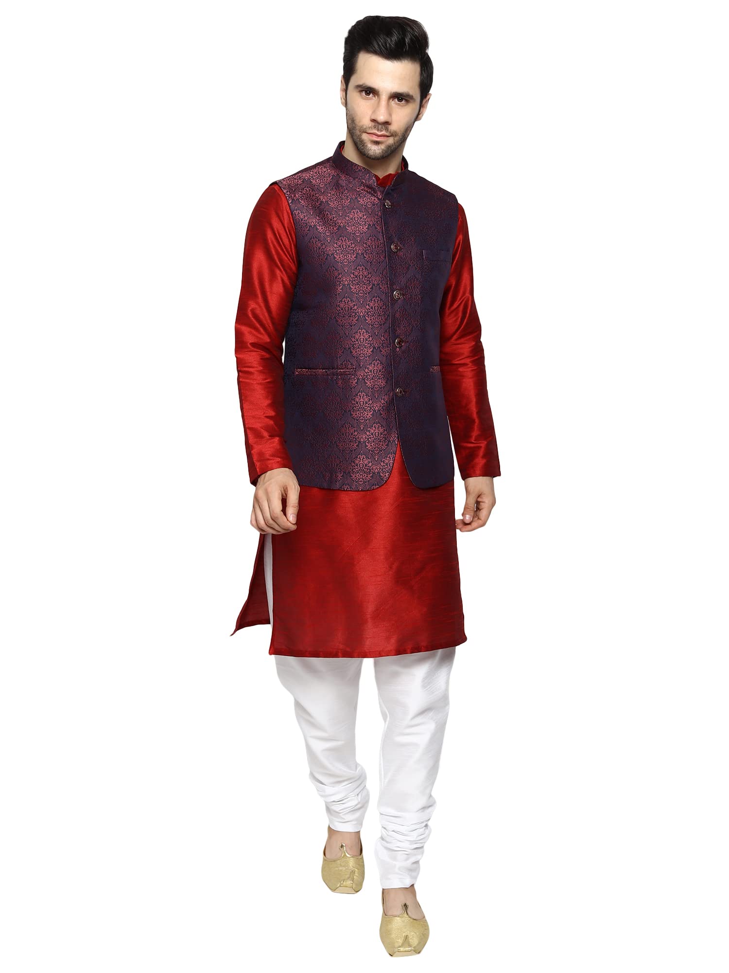 Men's Silk Blend Kurta Pajama with Designer Ethnic Nehru Jacket/Modi Jacket…-image-47