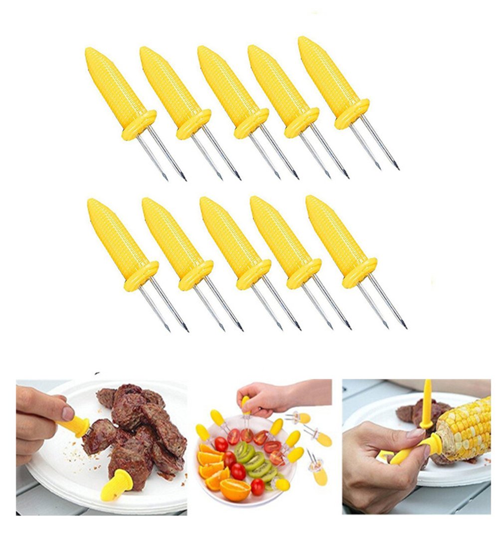 Ddfly Corn Cob Holder Corn Grips Forks Skewers Sticks Stainless Steel BBQ Food Prong Sweetcorn Holder Fork Tools (10)