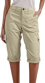 Pantalones de yoga para mujer, pantalones cortos cargo casuales de cintura alta, pantalones de entrenamiento con múltiples bolsillos, cómodos, elásticos, de verano, viajes, al aire libre, ropa
