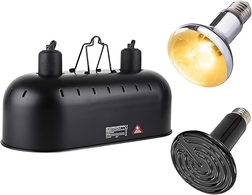 Luminaria de 15 pulgadas, máximo 150 W, lámpara de calor de reptil dual con interruptores separados, lámpara UVB de doble cúpula para terrario de
