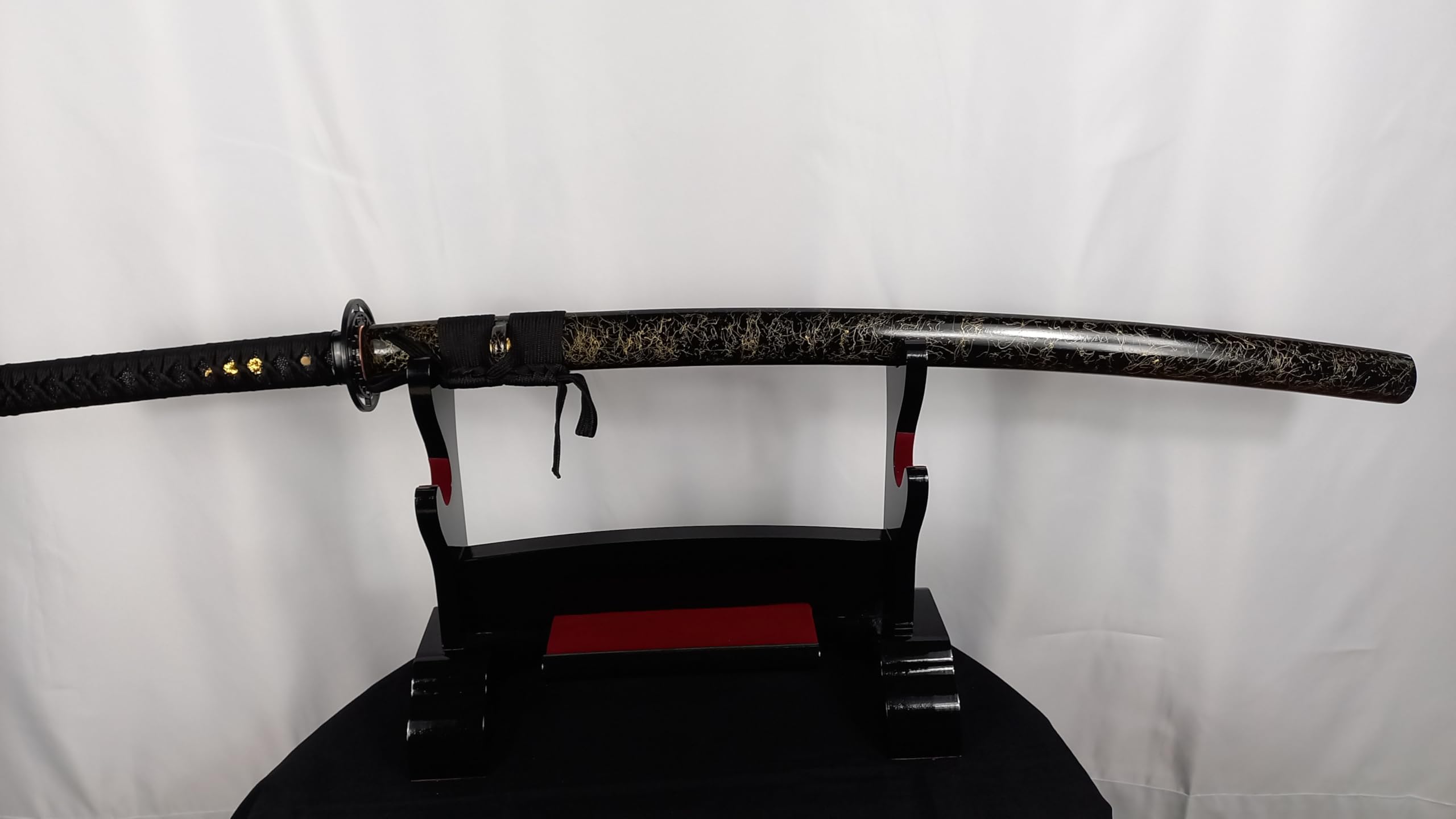 Generisch Osaka Katana Samurai Schwert - scharf, echt & handgeschmiedet - gefaltetes Katana Schwert ohne Ständer - echter Japanischer Kohlenstoffstahl - Schwarz (Black) Deko Katanas