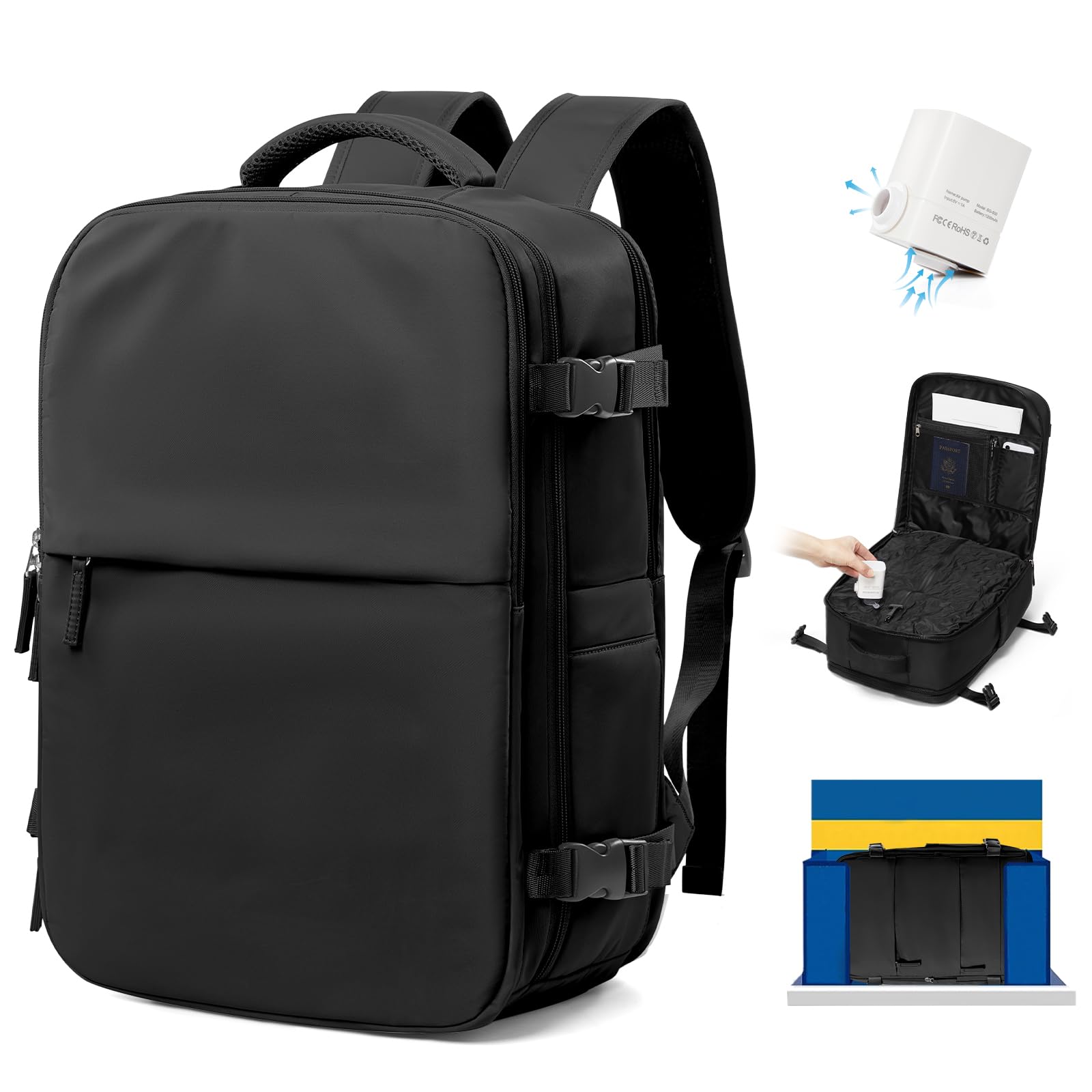 SEAFEW Zaino Ryanair 40x30x20 Sottovuoto Bagaglio a Mano Donna Zaino da Viaggio 40x30x20 Wizzair Borse da Cabina per Easyjet Uomo per Laptop 14 Pollici Trekking Casual Daypack,C01-Nero
