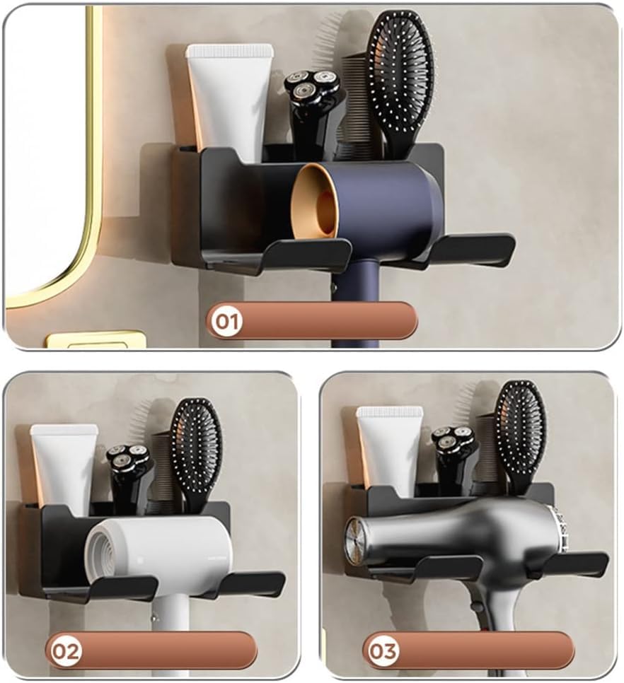 Cisily Black ABS Plastic Wall Mount Hair Dryer Holder & Organizer - Medium (12.5cm x 16.5cm x 7cm) - Hair Styling Tool Storage - Bathroom Use - Image 5 thumbnail