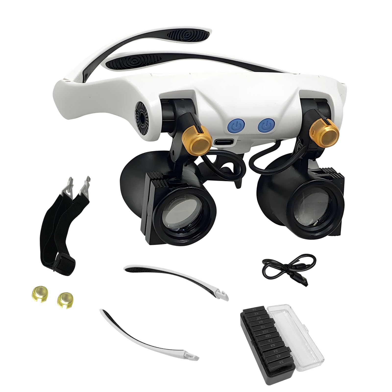 Tsophreniq Yellow Professional Headband Magnifier With Interchangeable Lenses And High-Luminosity Led For Fine Detail Work Eye Security Magnifier