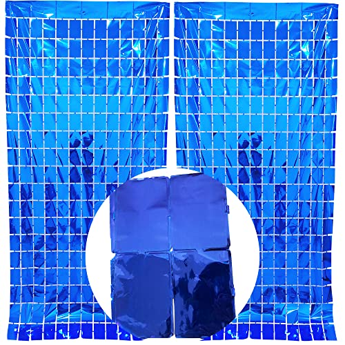 Prudance 2 Pcs Blue Foil Fringe Square Curtain Party Decorations